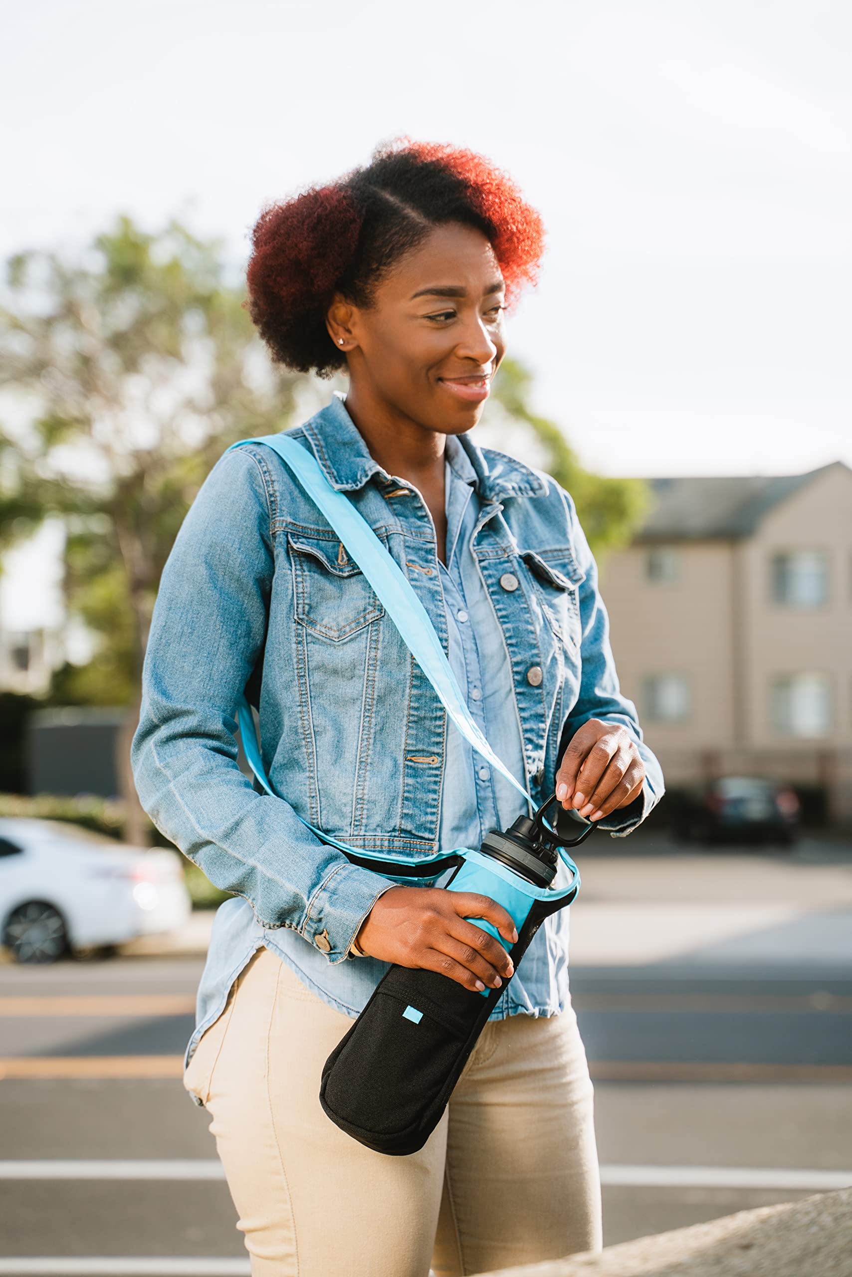 Chicobag Repete Water Bottle Sling | Recycled Water Bottle Carrier With Strap | Eco Friendly | Limestone