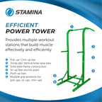 Stamina Outdoor Fitness Power Tower Dip Bar - Pull Up Bar Station With Smart Workout App - Dip Bars For Home Workout - Up To 300