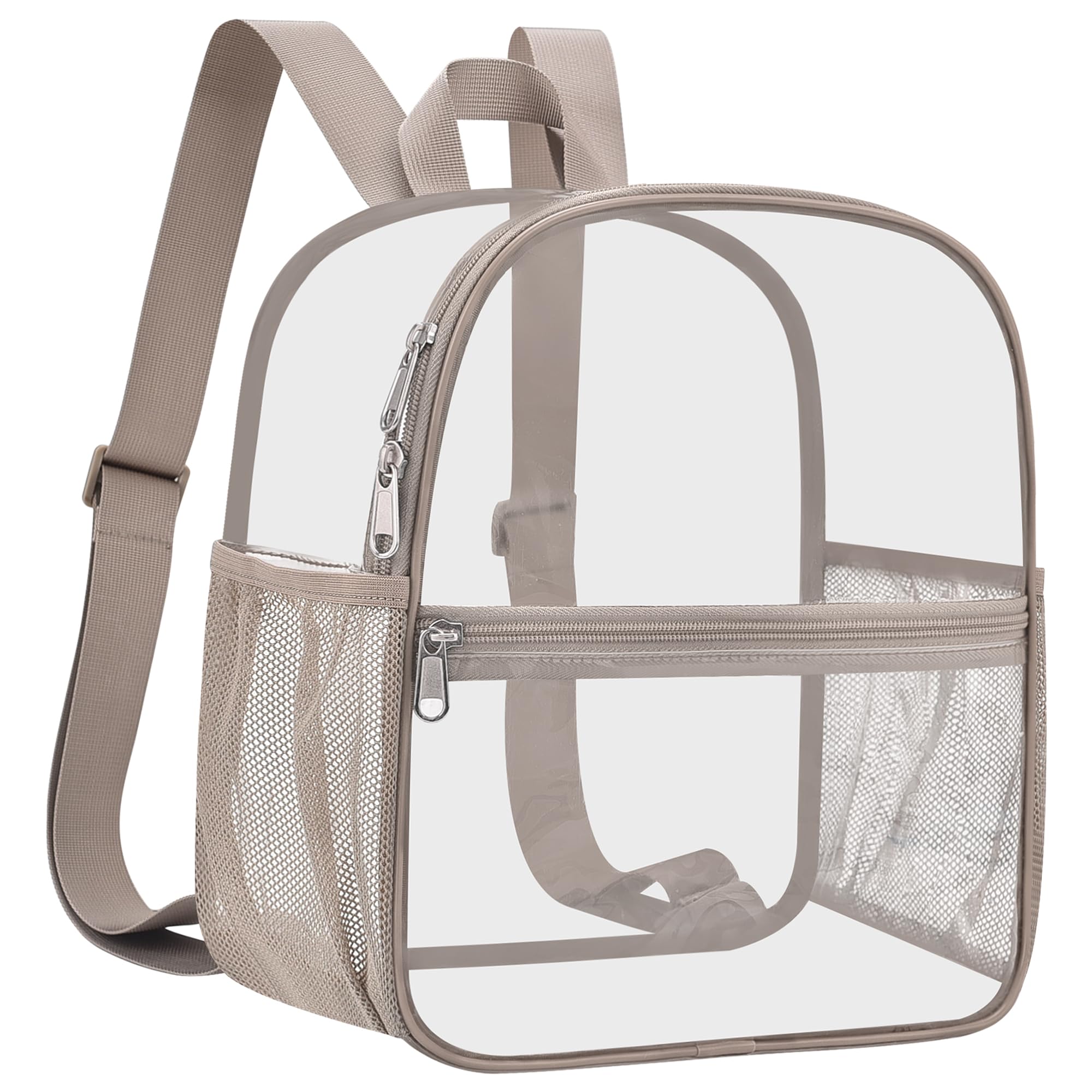 Slumou Clear Backpack for Stadium Events 12x12x6 Sports Backpack Mini Small for Fan, Concert, Beach, Work, Travel & Sporting(Kha