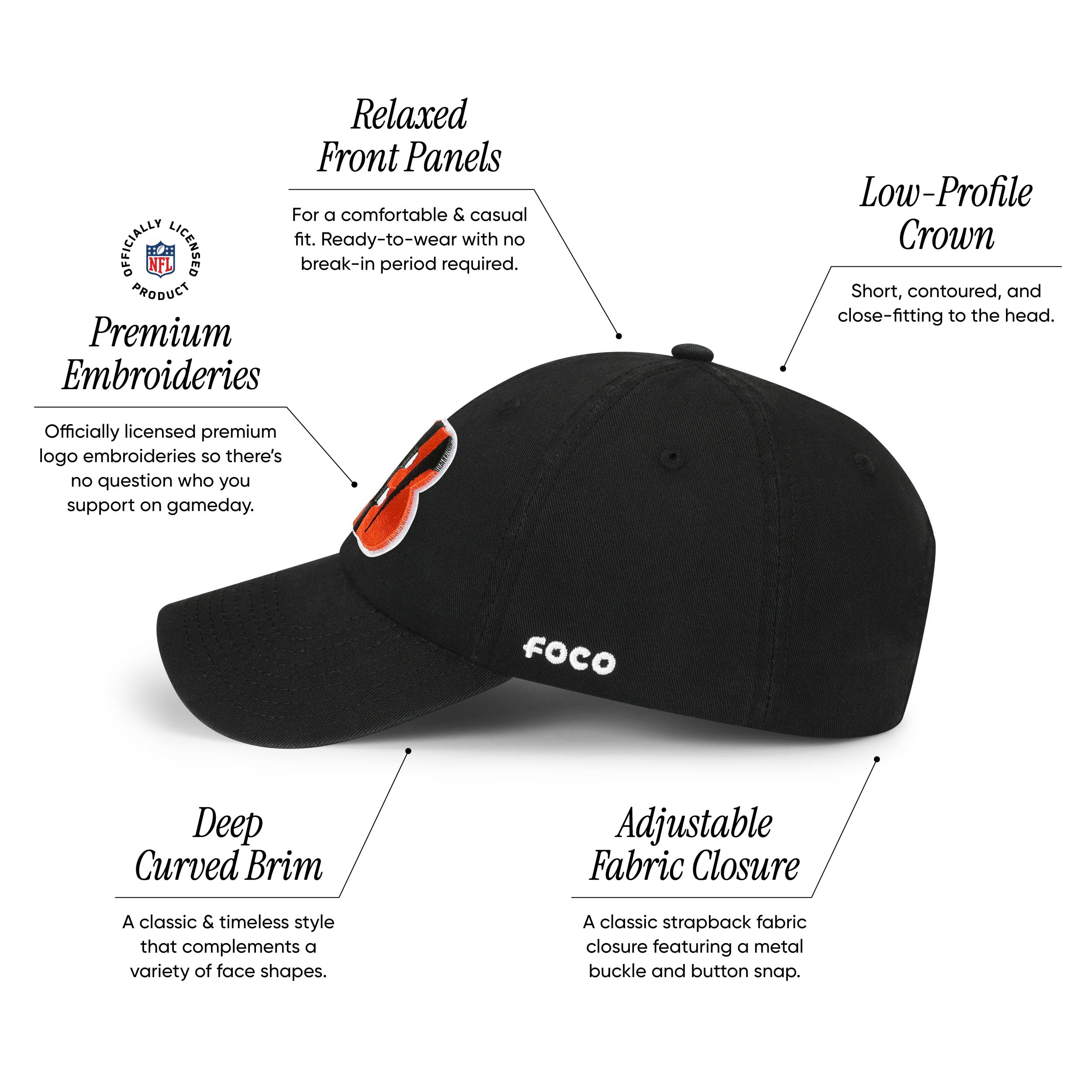 Foco Men'S Cincinnati Bengals Cap Nfl Logo Casual Hat, Team Color
