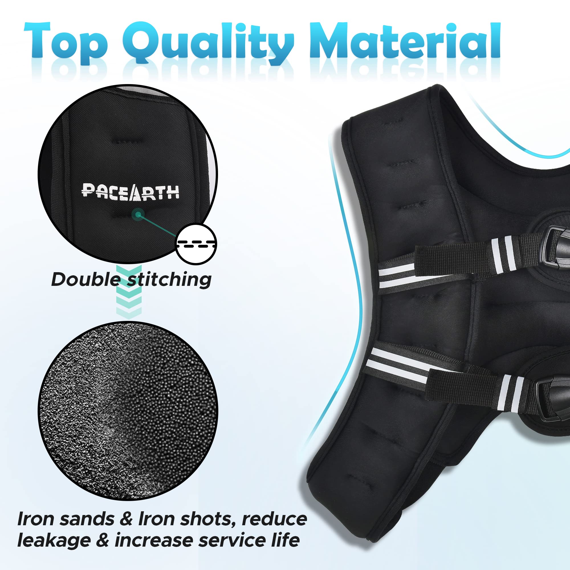 Pacearth Weighted Vest With Ankle/Wrist Weights 6Lbs-30Lbs Body Weight Vest With Reflective Stripe, Size-Adjustable Workout Equi