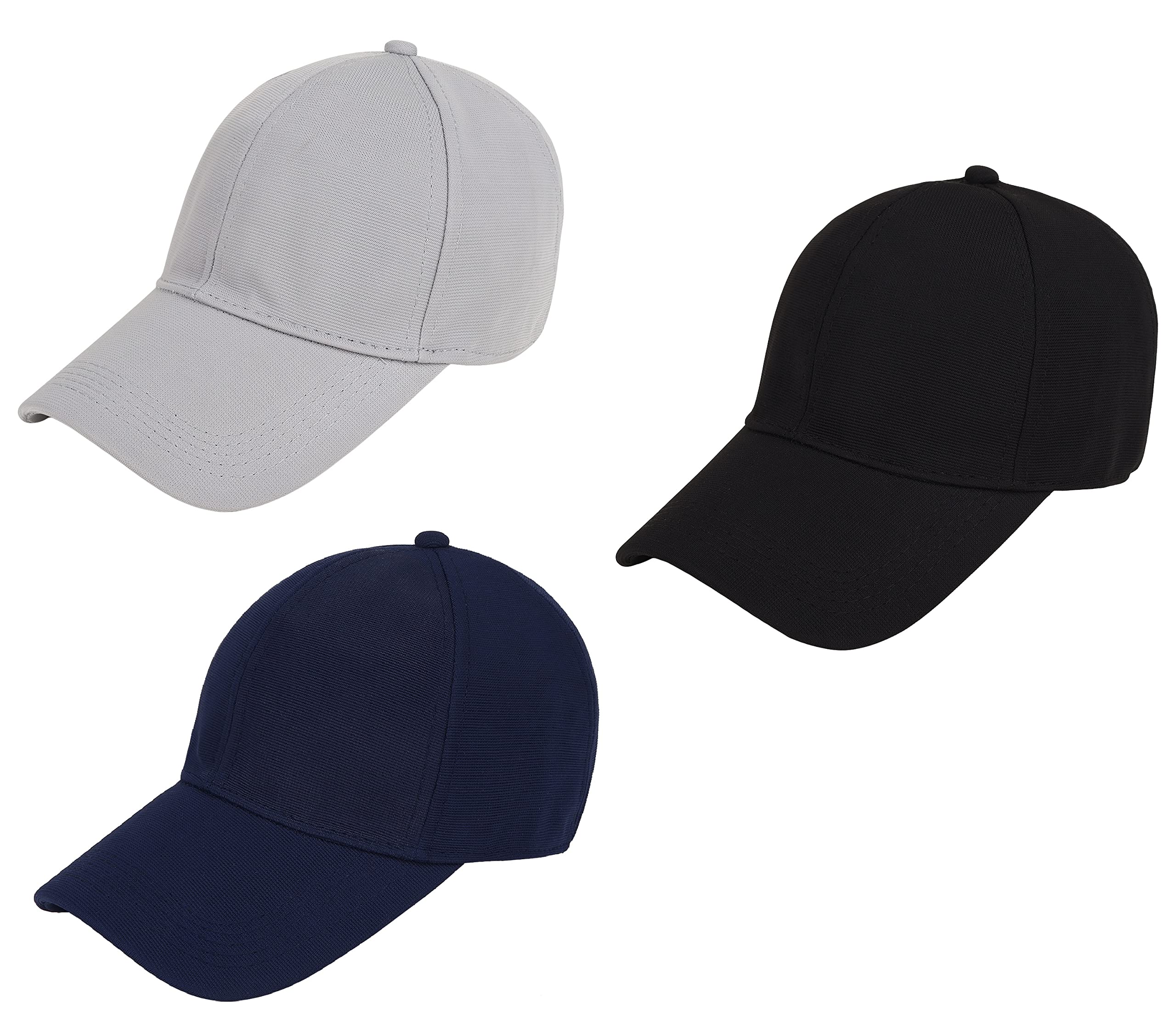 Zacharias MenS Polycotton Flexi Stretch Fit Closed Back Cap Fcc01 (Pack Of 3) (Light.Grey, Navy & Black) (Free Size)