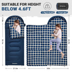 Kingcamp Kids Sleeping Bag Flannel Lined Cold Weather 3-4 Season Sleeping Bag For Teens Youth Child Boys Girls Camping Hiking Ba