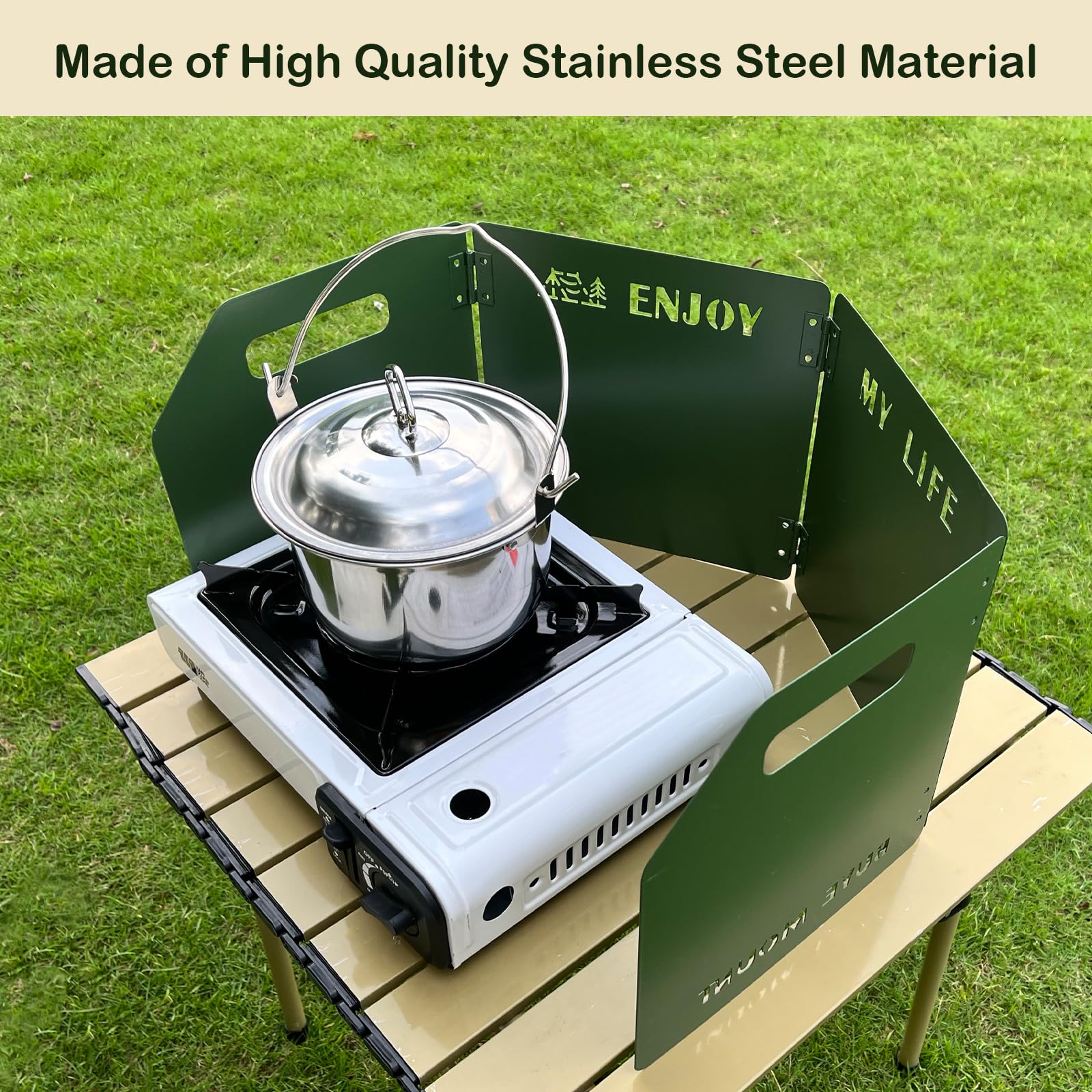 Keopuals Stove Windscreen - Folding Camping Stove Windshield 4 Plates Stainless Steel Stove Windscreen For Outdoor, Picnic, Back