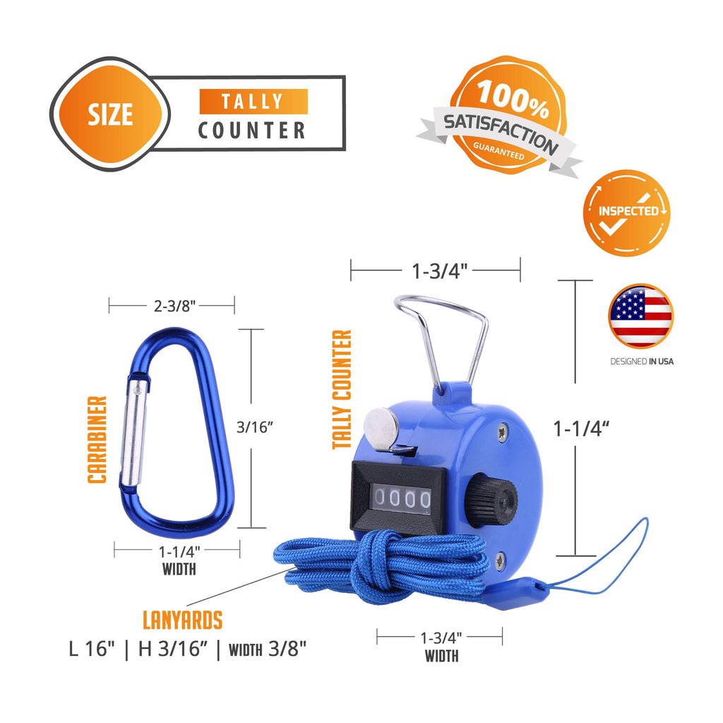 Hand Pitch Tally Counter Clicker -2 Pack Blue Handheld People Lap Counter Clickers With 2 Lanyard And 2 Carabiners- Manual Mecha