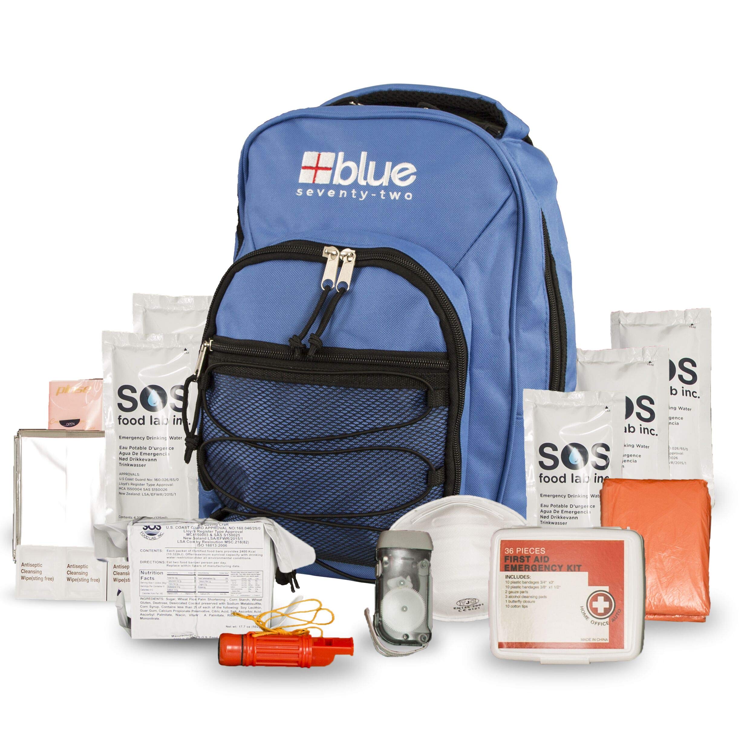 Blue Coolers Blue Seventy-Two  72 Hour Emergency Backpack Survival Kit For 1 Person  Survival Kit For Wildfires, Earthquakes, To