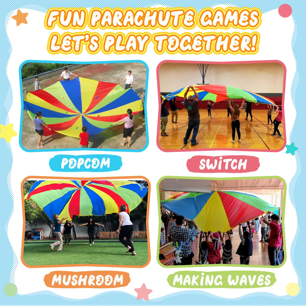 Sonyabecca Parachute, Play Parachute 20Ft With 16 Handles For Kids Cooperation Group Play