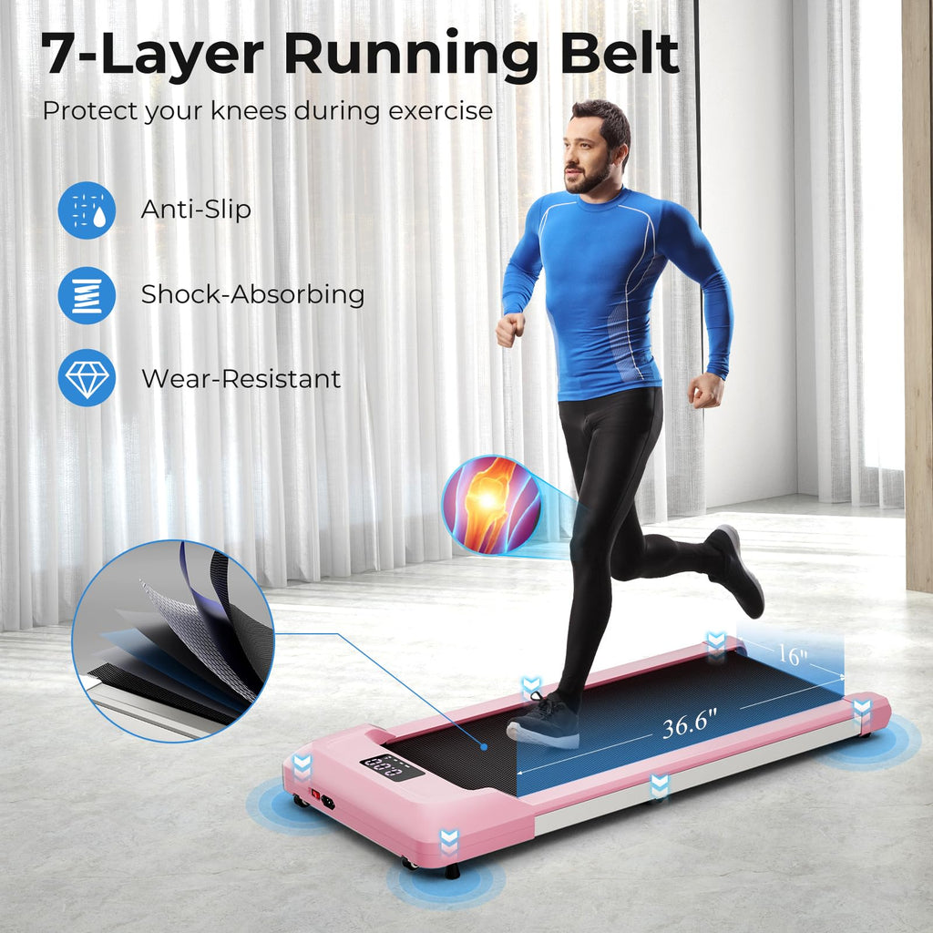 Gymax Walking Pad, 2.25Hp Under Desk Treadmill With Led Display, Remote Control & 7-Layer Belt, Compact Portable Jogging Running