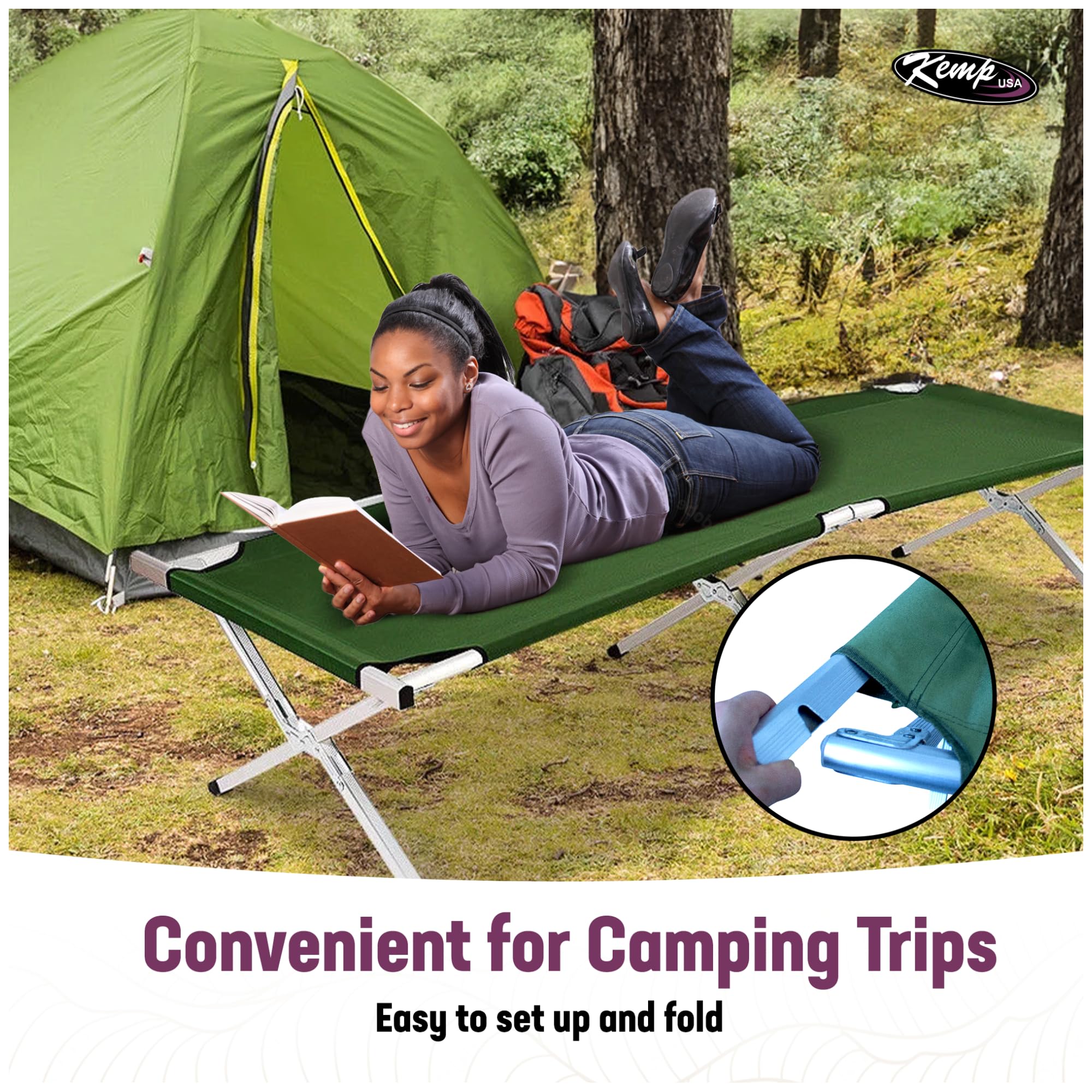 Kemp Usa Green Multipurpose Aluminum Camping & Military Portable Folding Cot, Extremely Lightweight & Durable