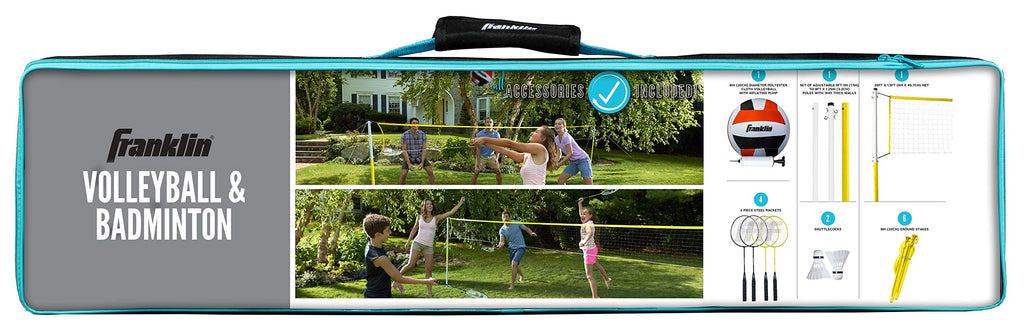 Franklin Sports Family Volleyball & Badminton Combo Set - Portable Backyard + Beach Volleyball + Badminton Net - Volleyball, Rac