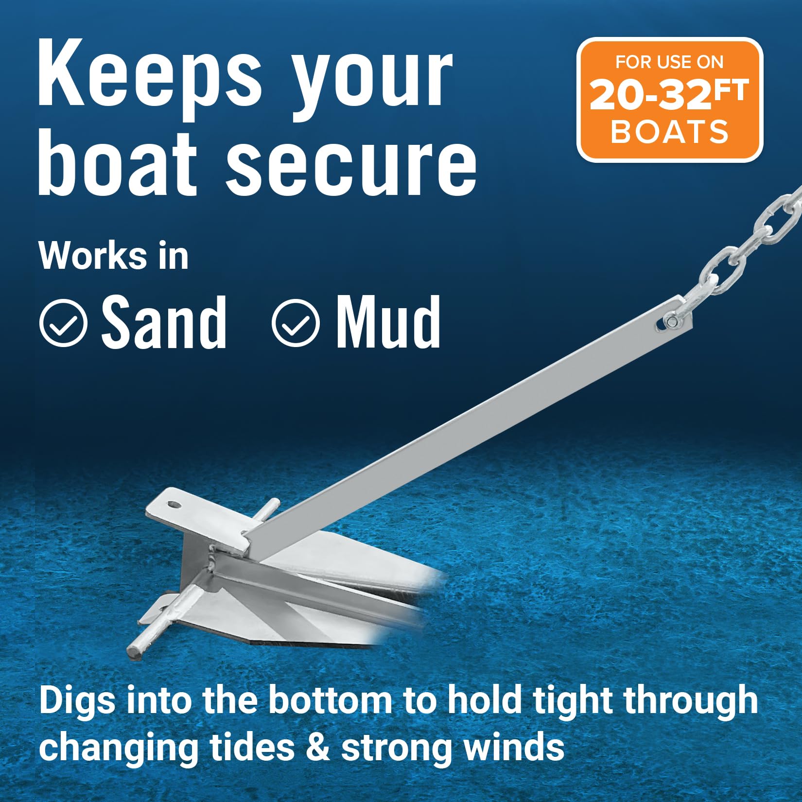 13Lb Heavy Boat Anchor Kit Fluke Anchor With Anchor Chain And Boat Anchor Rope Set For 20' - 32' Foot Including Boat Anchors For