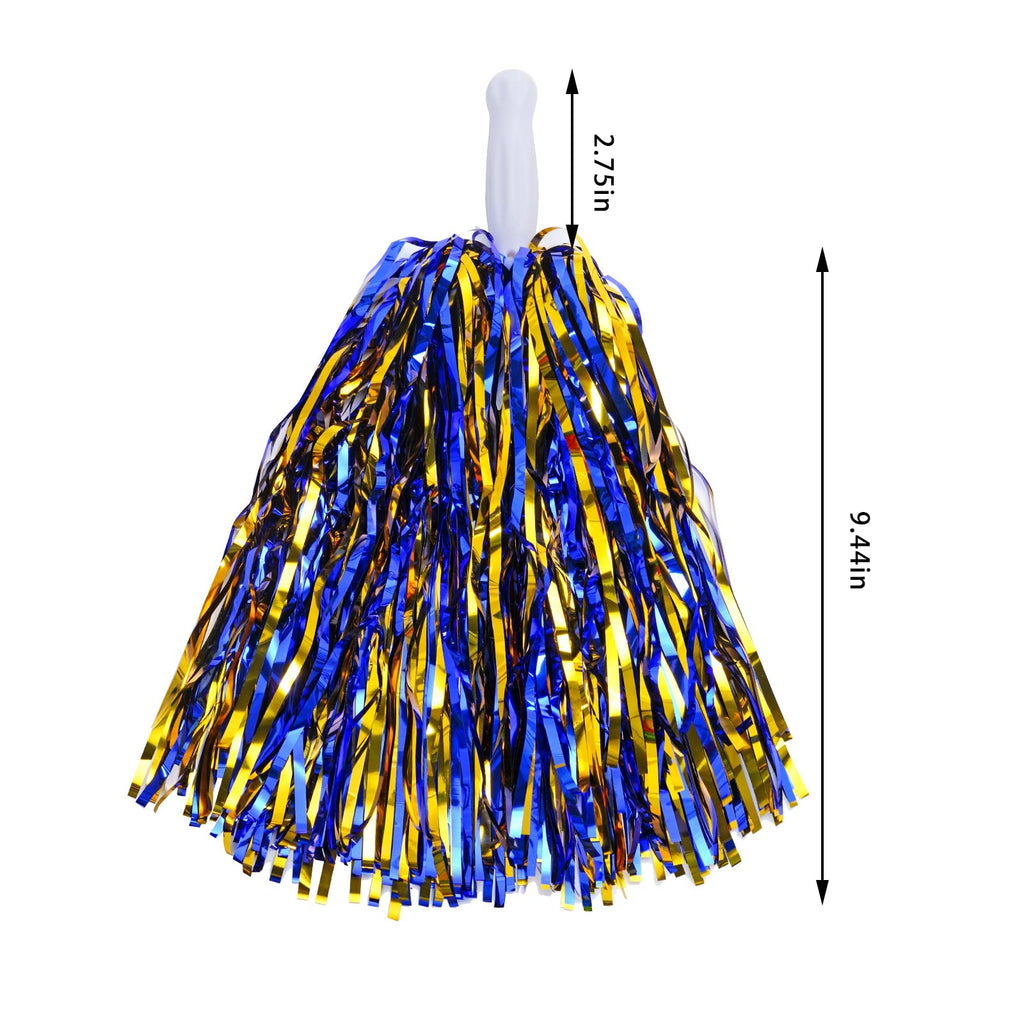 Baotongle 12 Pcs Cheerleading Squad Spirited Fun Poms Pompoms Cheer Costume Accessory For Party Dance Sports (Blue Gold)