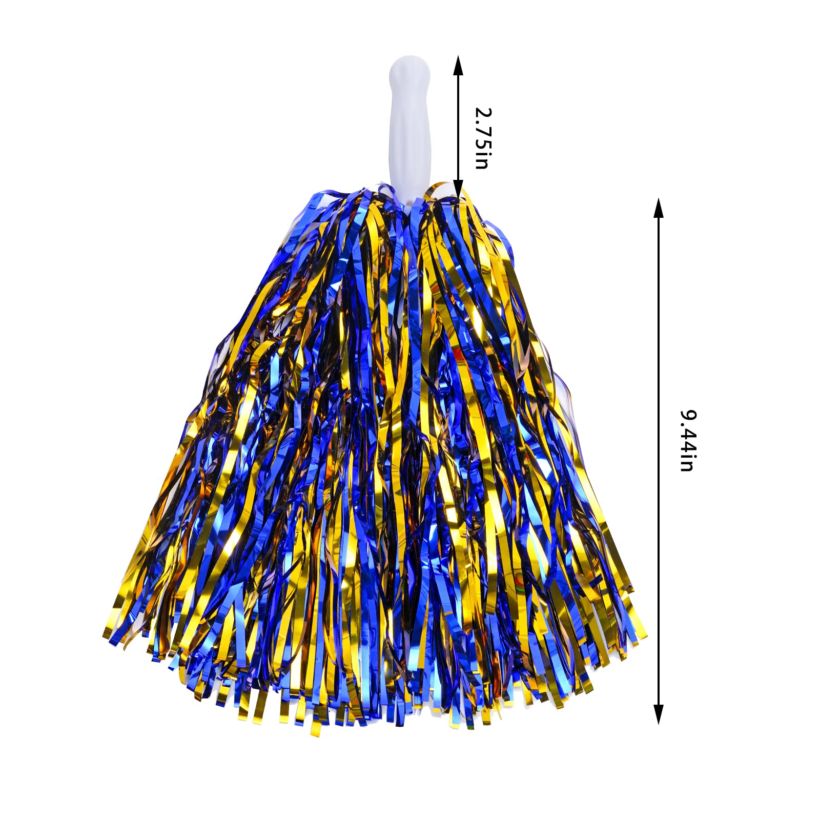 Baotongle 12 Pcs Cheerleading Squad Spirited Fun Poms Pompoms Cheer Costume Accessory For Party Dance Sports (Blue Gold)