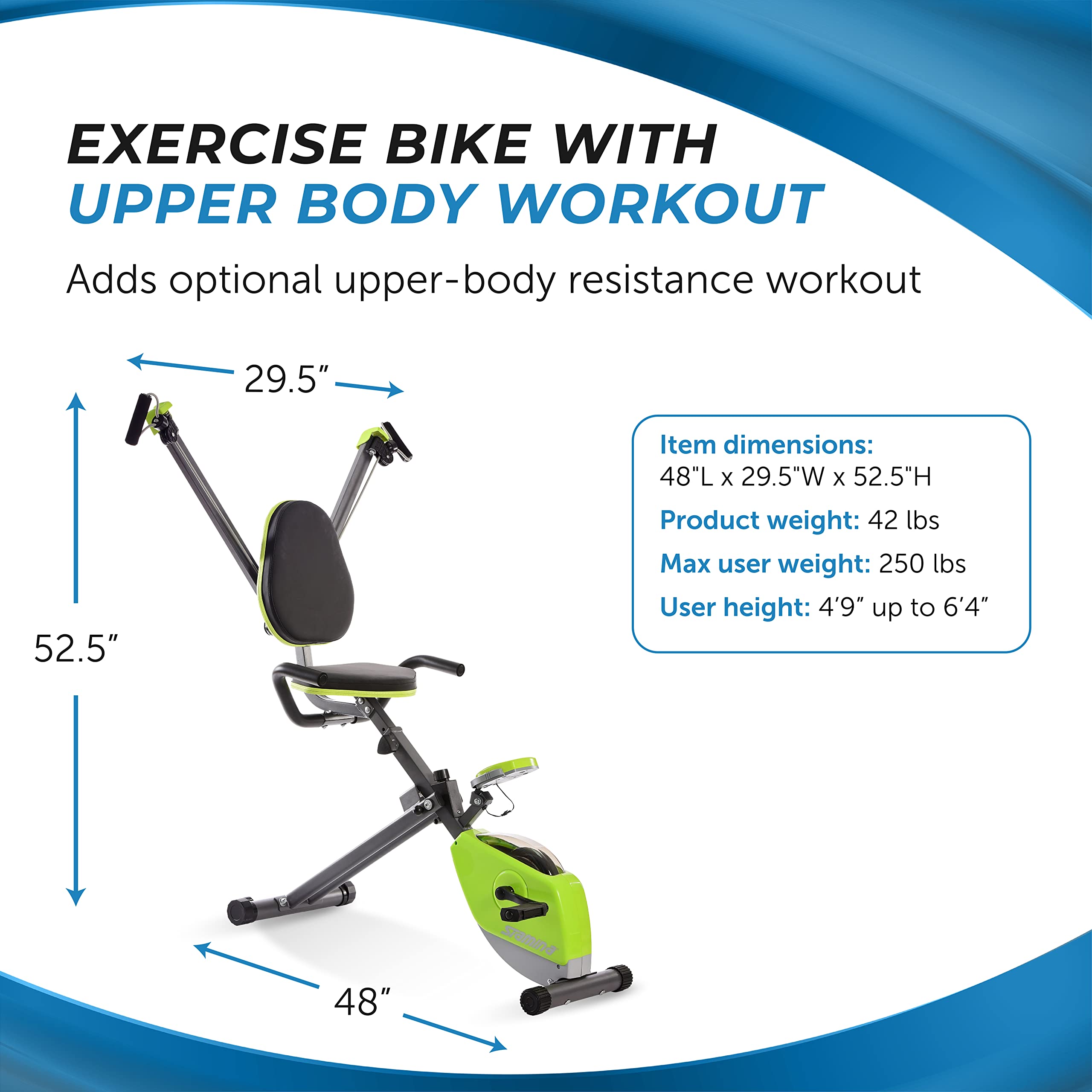 Stamina Wonder Exercise Bike | Build Upper And Lower Body Strength On One Machine | Includes Two Online Workout Videos, Chartreu