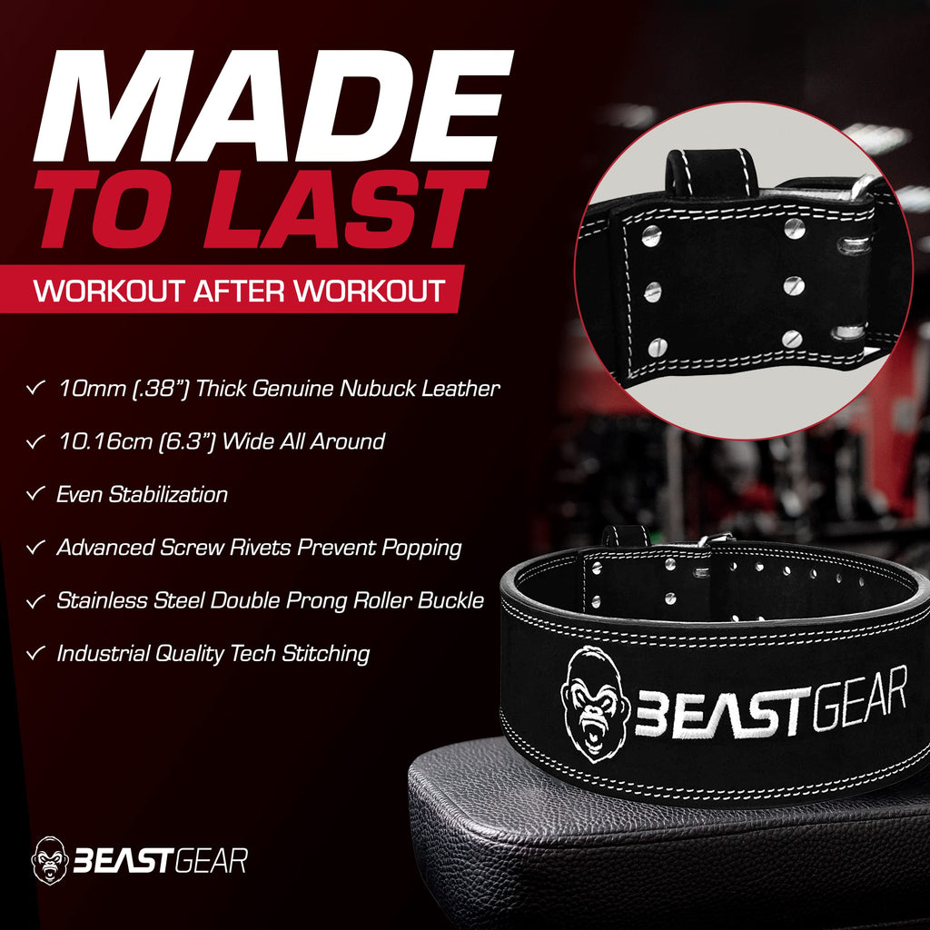 Beast Gear Weight Lifting Belt For Women & Men - Leather Powerbelt With Back And Core Support For Weightlifting, Strength Traini