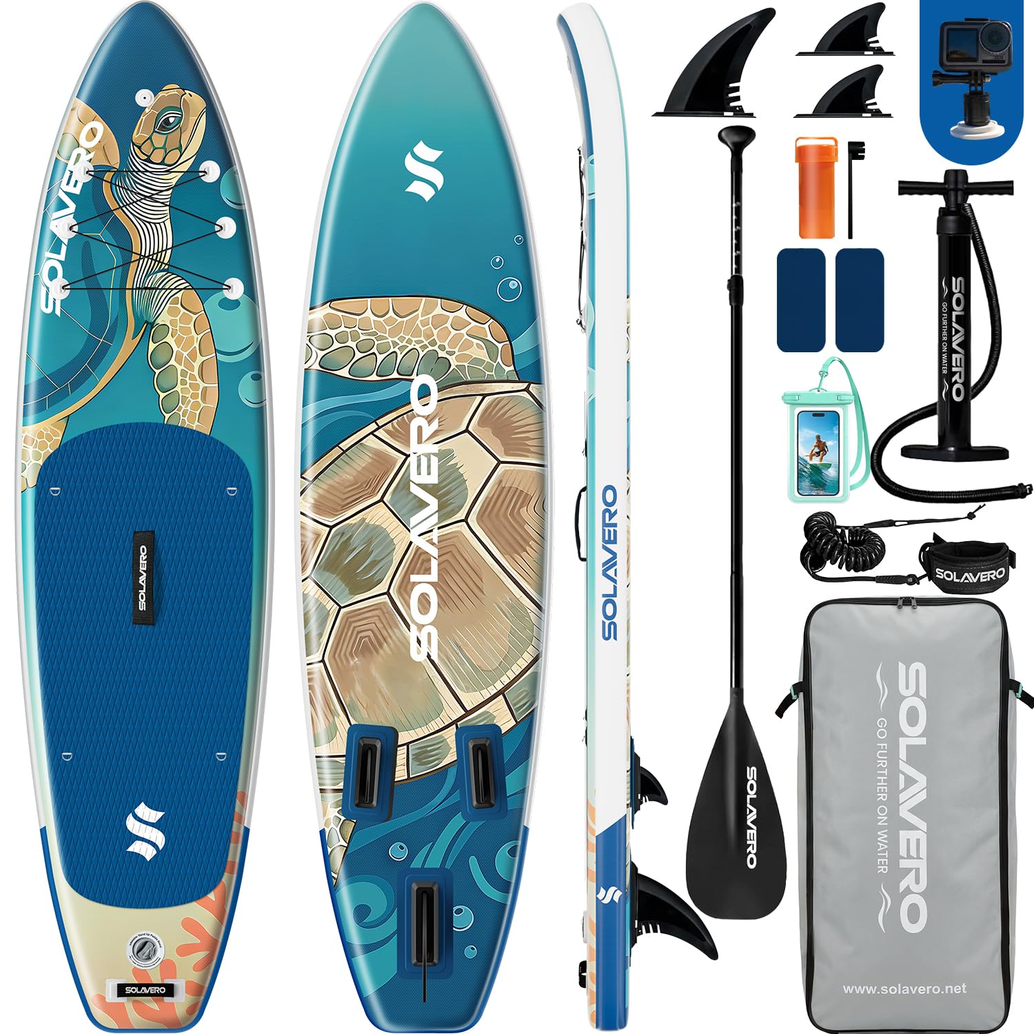 SOLAVERO Stand Up Paddle Board 11  Inflatable SUP for Adults, Blow Up Paddle Board with Non-Slip EVA Deck 500LB Capacity Wide B