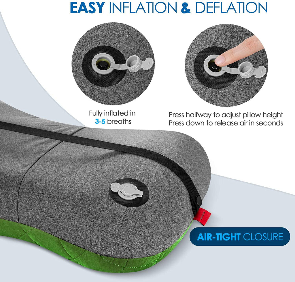 Hikenture Camping Pillow With Removable Cover - Ultralight Inflatable Pillow For Neck Lumber Support - Upgrade Backpacking Pillo