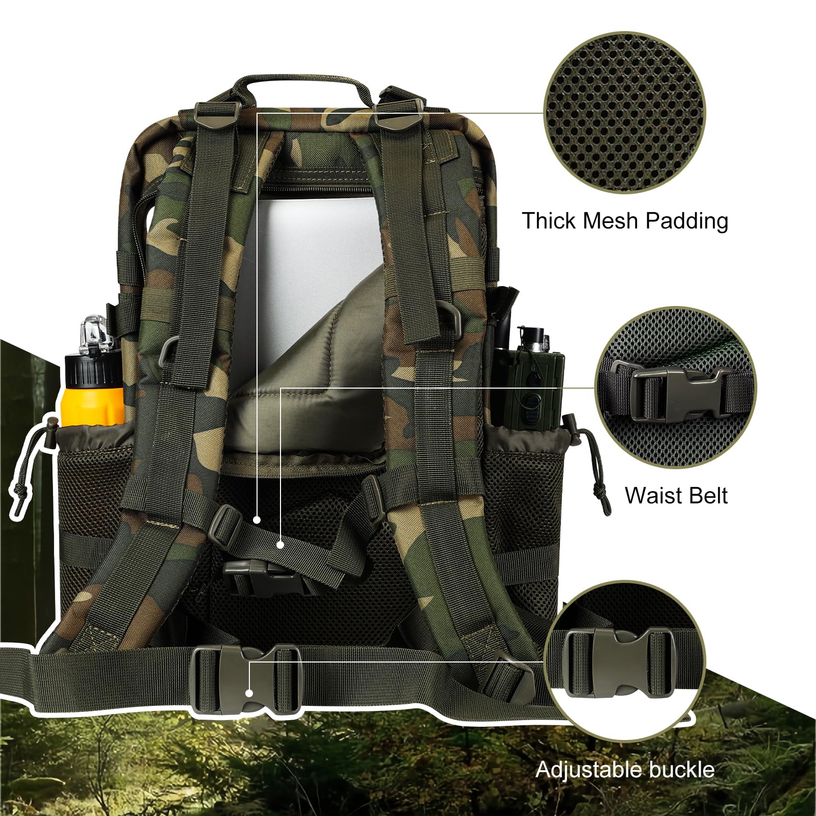Hannibal Tactical 30L Molle Assault Pack, Tactical Backpack Military Army Camping Rucksack With Bottle Holder, 3-Day Pack, Us Wo