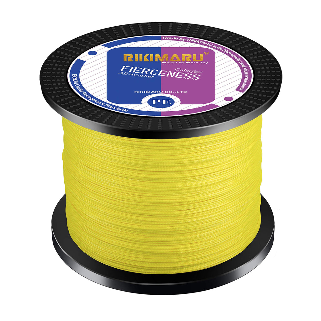 Rikimaru Braided Fishing Line Abrasion Resistant Superline Zero Stretch&Low Memory Extra Thin Diameter Yellow 327Yds,25Lb
