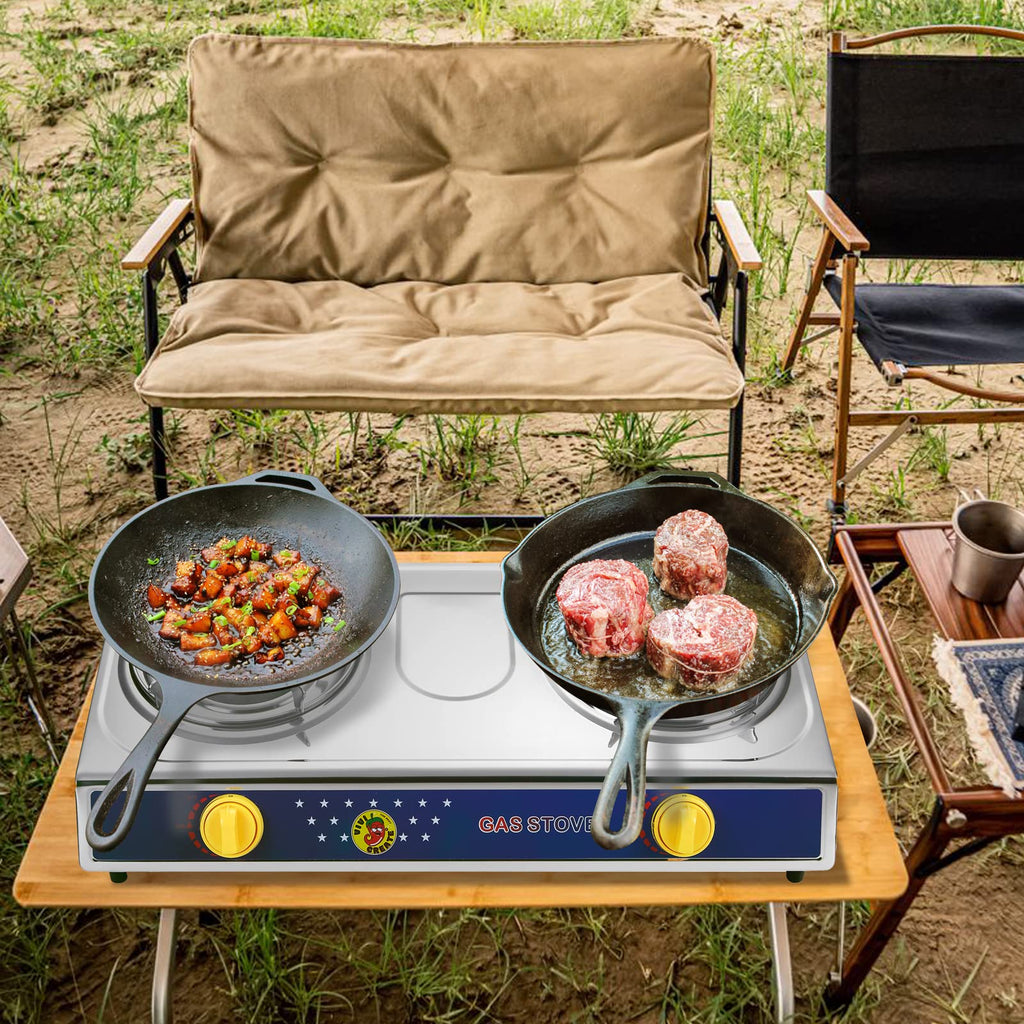 Vivicreate 2 Burner Propane Gas Stove Outdoor Cooking Portable Double Burner Propane Cooktop Burners For Camping Bbq Patio Fryin