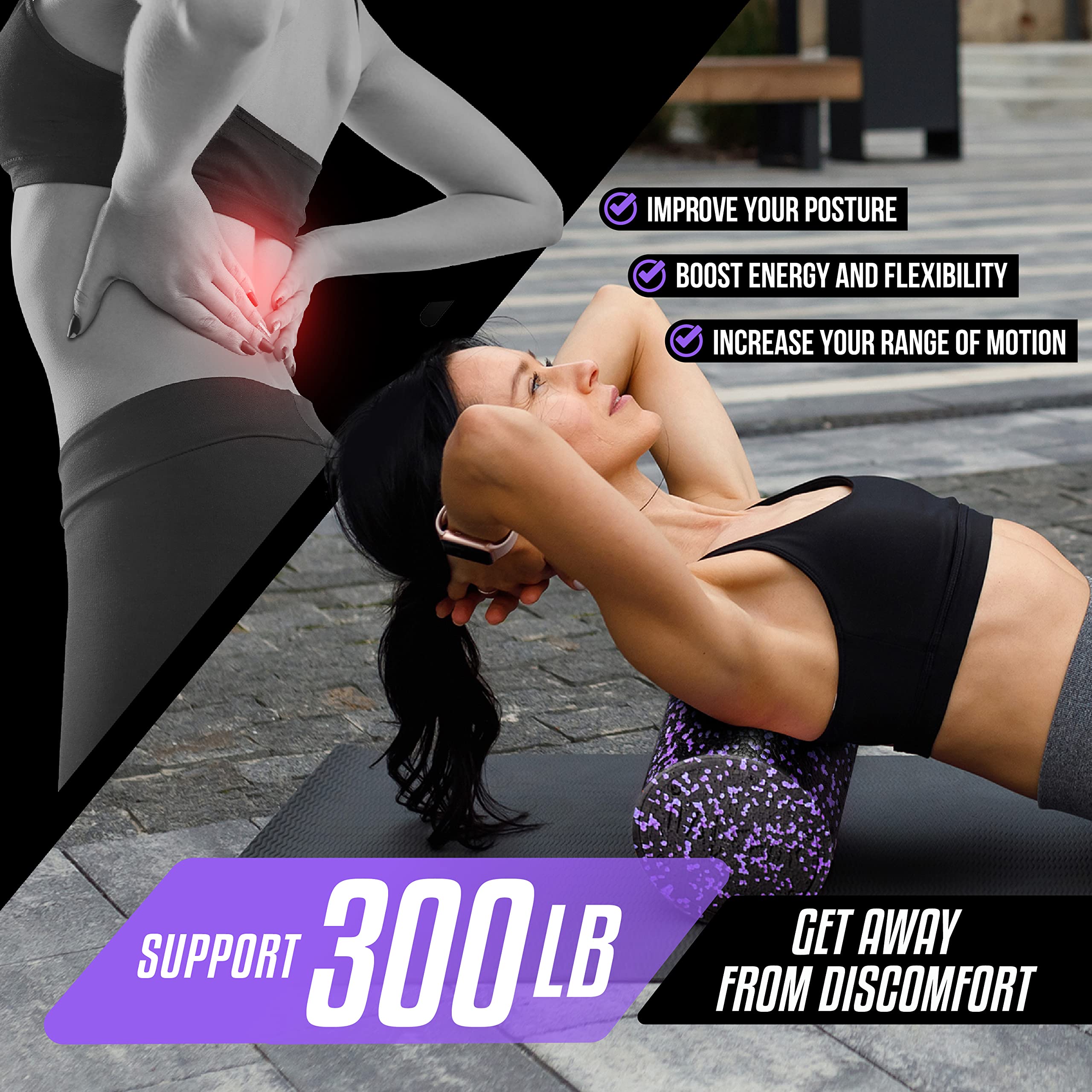 Yes4All High Density Foam Roller For Back, Variety Of Sizes & Colors For Yoga, Pilates - 18 Inch, Purple Speckled