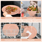 Rubtlamp 16Pcs Plastic Wheat Straw Dinnerware Set, Reusable Plastic Plate Set For 4, Kitchen Plates And Bowls Set (Orange Pink)