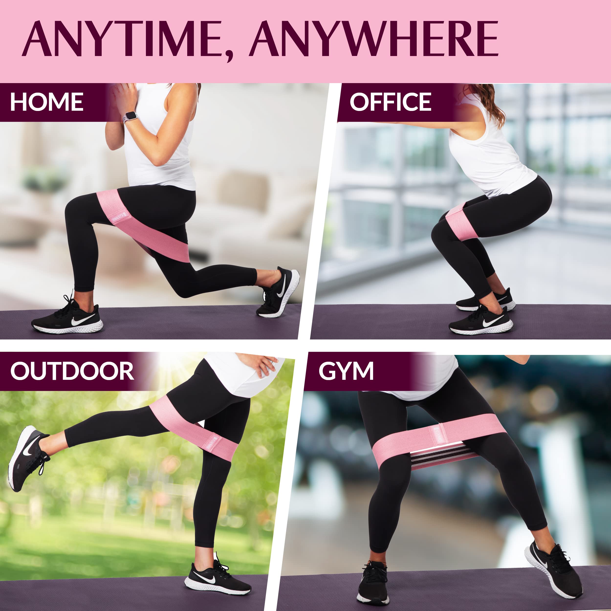 Gymbee Resistance Bands For Working Out, 3 (Pink, Cyan, Lavender) - Men/Women Exercise Bands, Glutes, Thighs, Legs - Non-Slip Cl