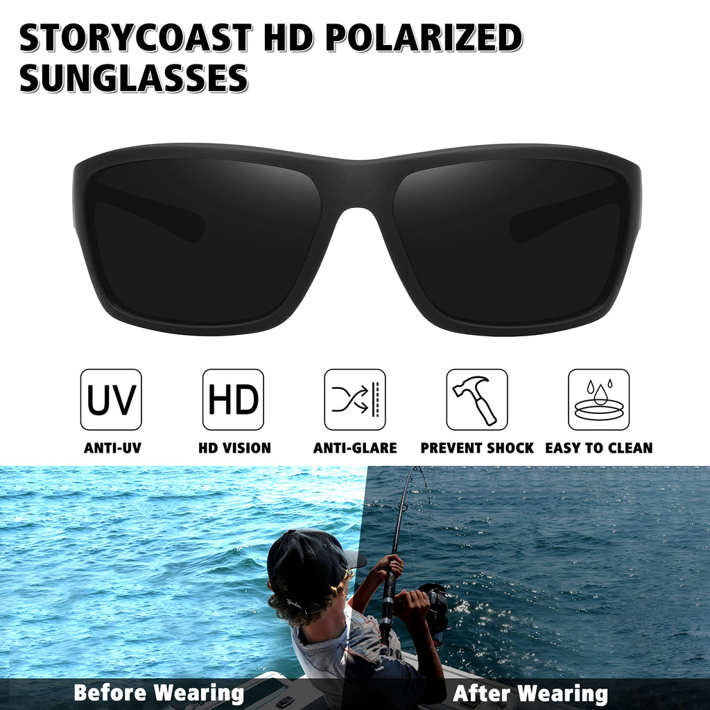 Storycoast Polarized Sports Sunglasses For Men Women Unbreakable Frame Cycling Fishing Driving 3Pack Black+Black+Black
