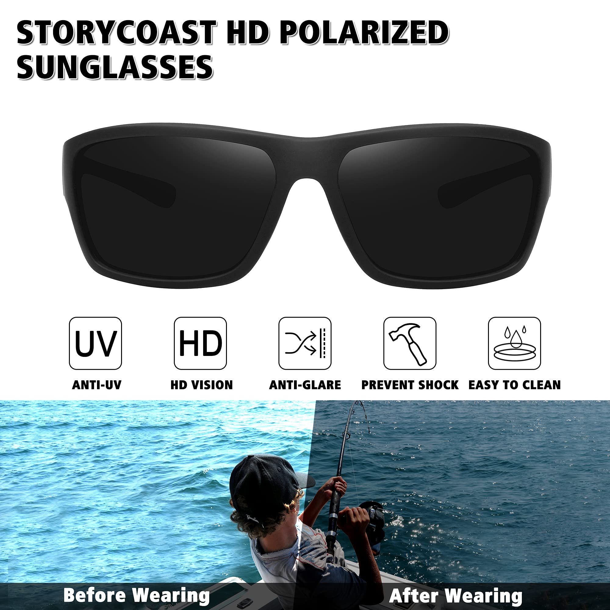 Storycoast Polarized Sports Sunglasses For Men Women Unbreakable Frame Cycling Fishing Driving 3Pack Black+Black+Black