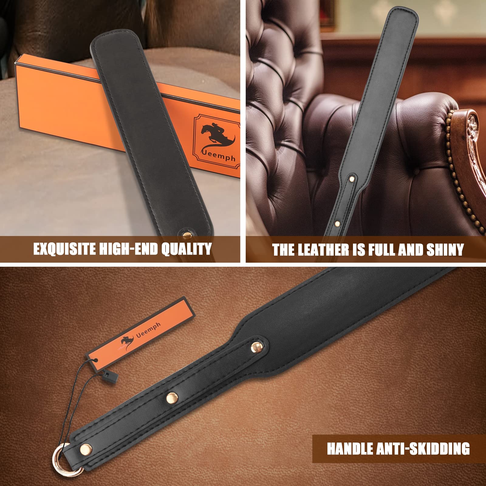 Ueemph 18 Inch Riding Crop,Purple Leather Paddle,Super Durable Rug Paddles,Equestrian Crops(Purple)