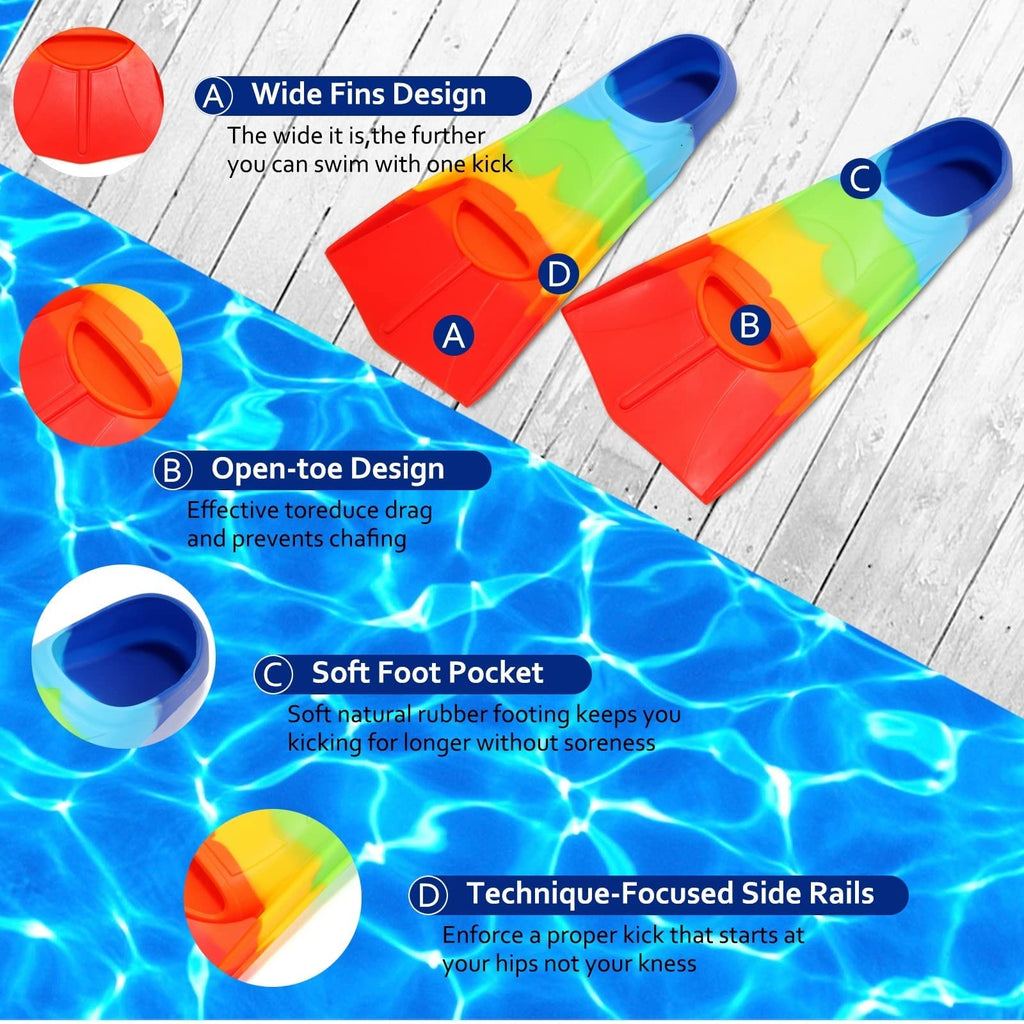 Foyinbet Kids Swim Fins,Short Youth Fins Swimming Flippers For Lap Swimming And Training For Child,Girls,Boys Rainbow Xxs