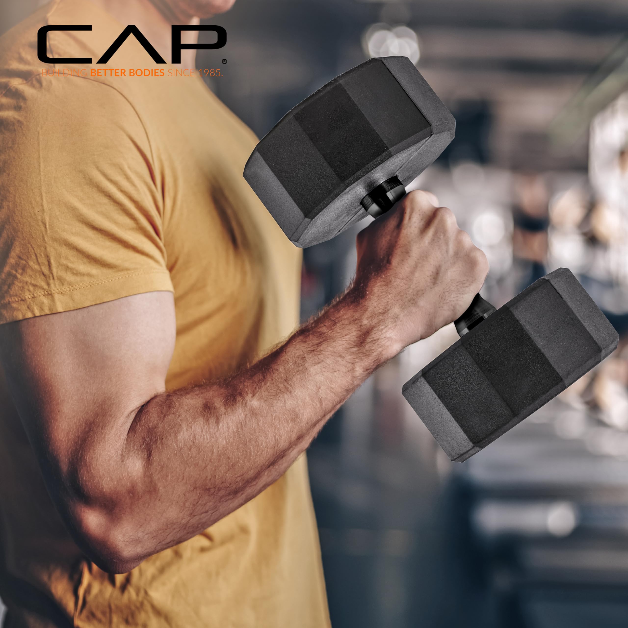 CAP Barbell 150 LB Black Handle Coated 12-Sided Dumbbell Set with Vertical Orange Rack