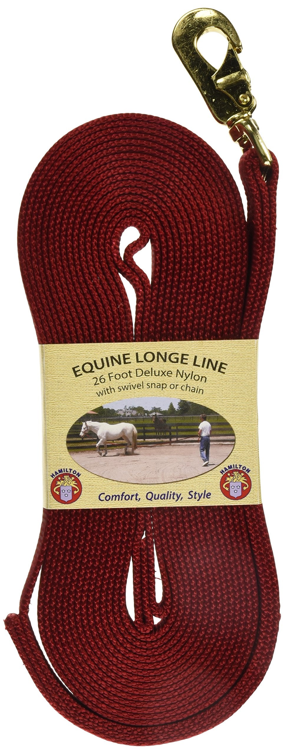 Hamilton Single Thick Nylon Horse Longe Line With Swivel Snap, 1-Inch/26-Feet, Red