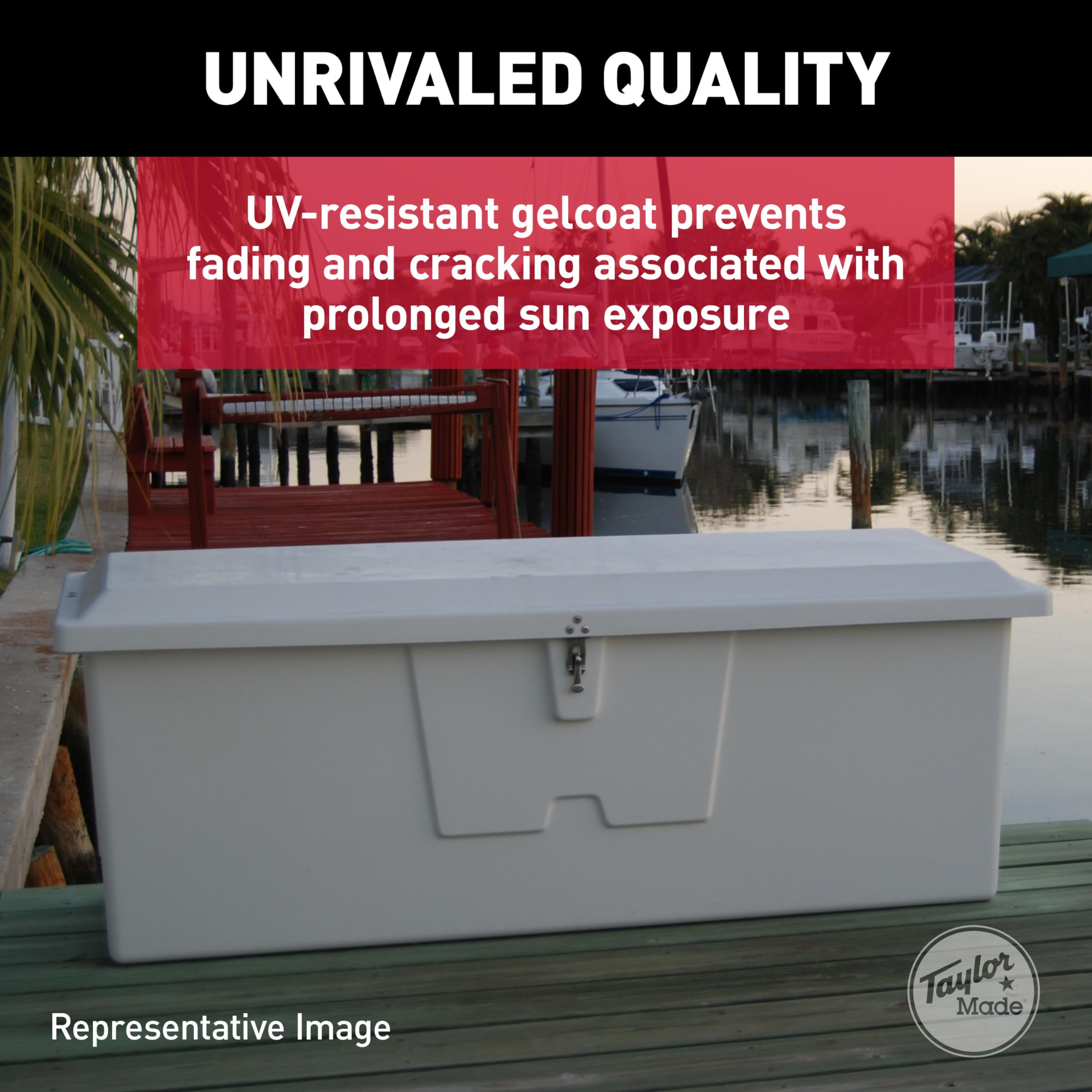 Taylor Made Products Stow 'N Go Medium Fiberglass Dock Box, White (24''H X 72''W X 23''D) - Fiberglass Construction, Uv Gelcoat