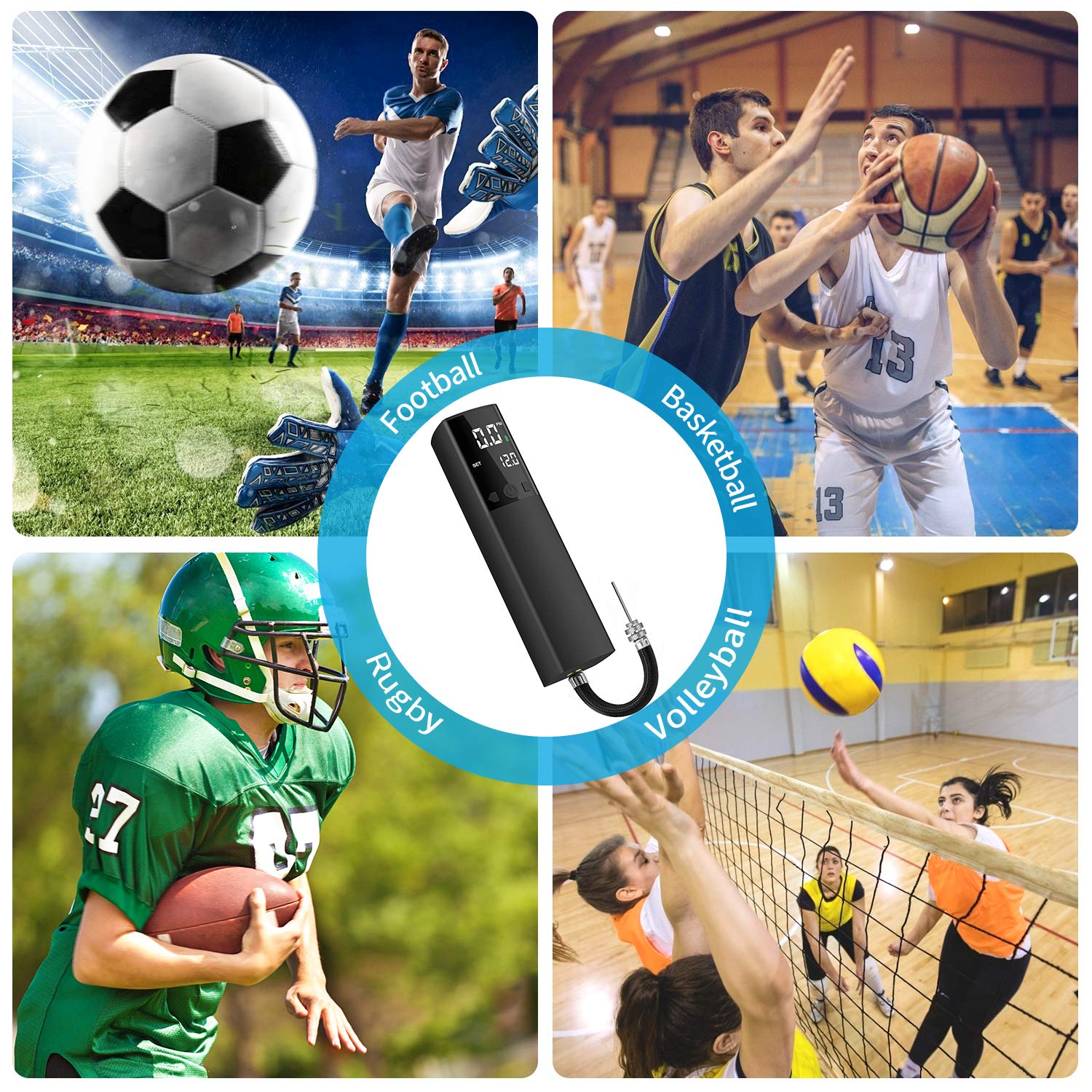Electric Ball Pump, Smart Air Pump Portable Fast Ball Inflation With Precise Pressure Gauge And Digital Lcd Display For Football