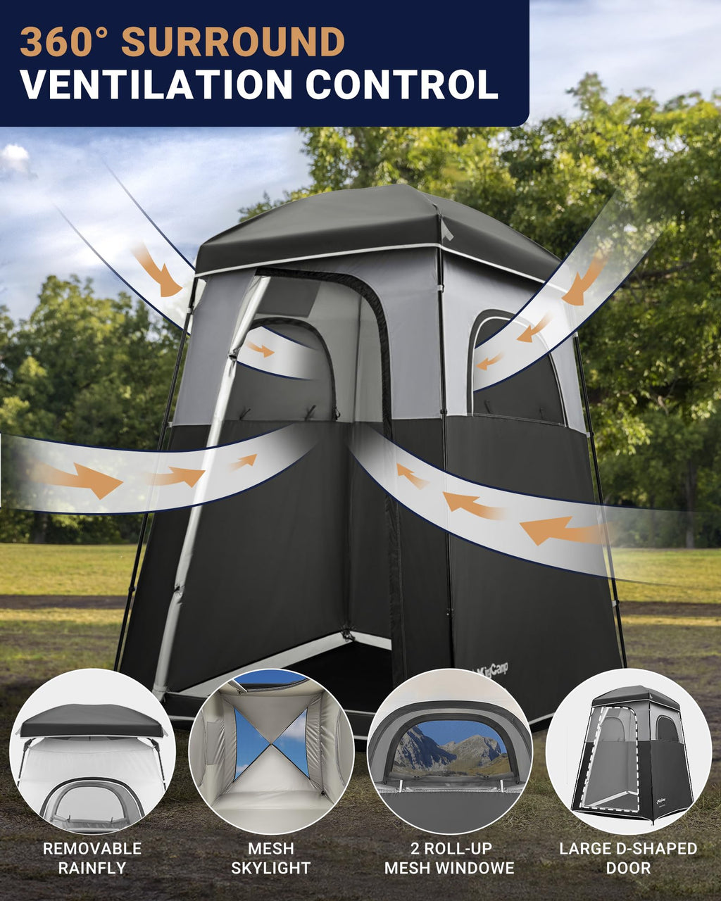 Kingcamp Camping Shower Tent, Portable Outdoor Privacy Toilet & Changing Tent Windproof & Waterproof Easy Setup 1 Or 2 Room Shel