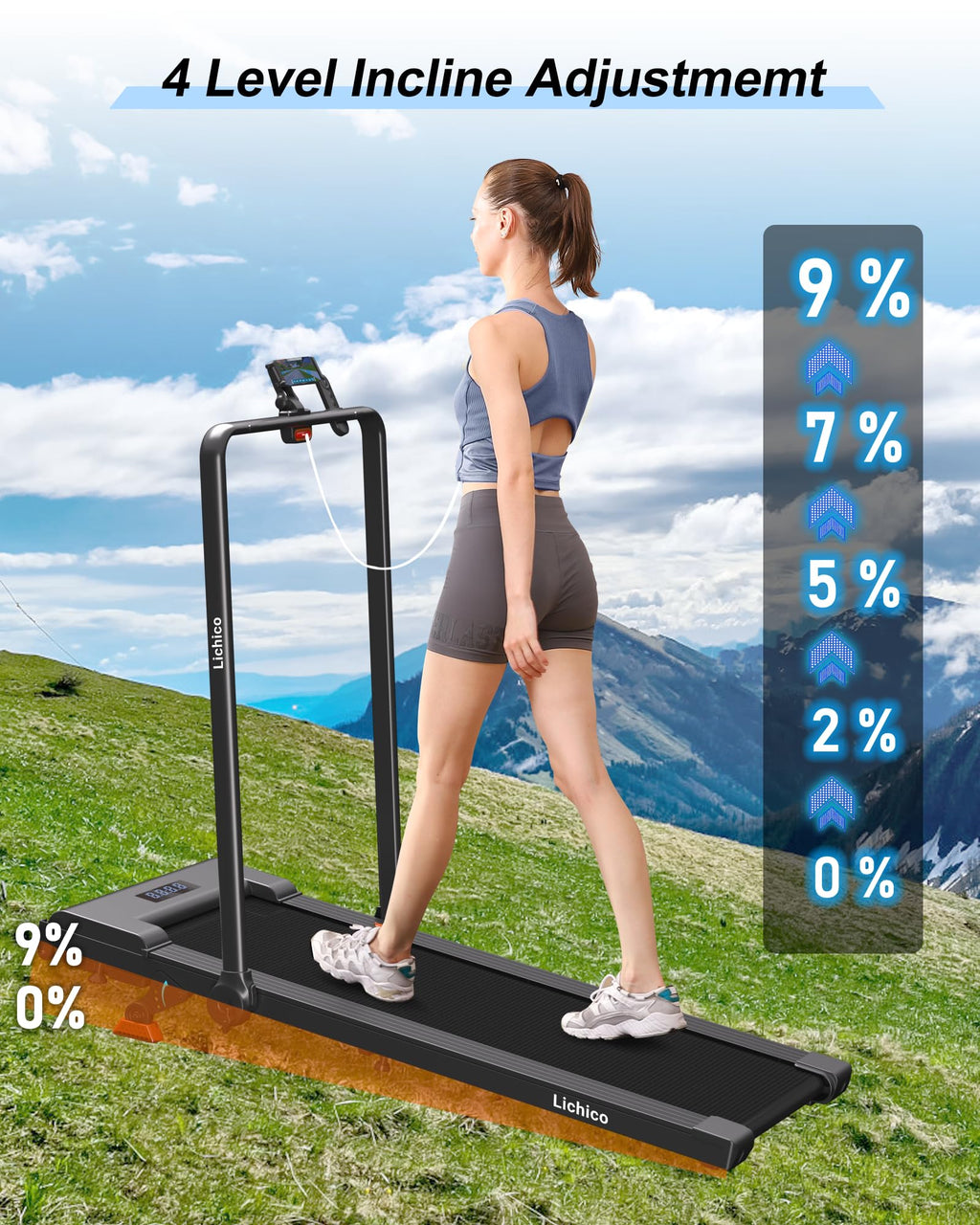 Lichico Treadmill With Incline Walking Pad Under Desk For Home And Office, 8.7Mph Compact Portable Folding Treadmill With Handle