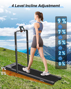 Lichico Treadmill With Incline Walking Pad Under Desk For Home And Office, 8.7Mph Compact Portable Folding Treadmill With Handle