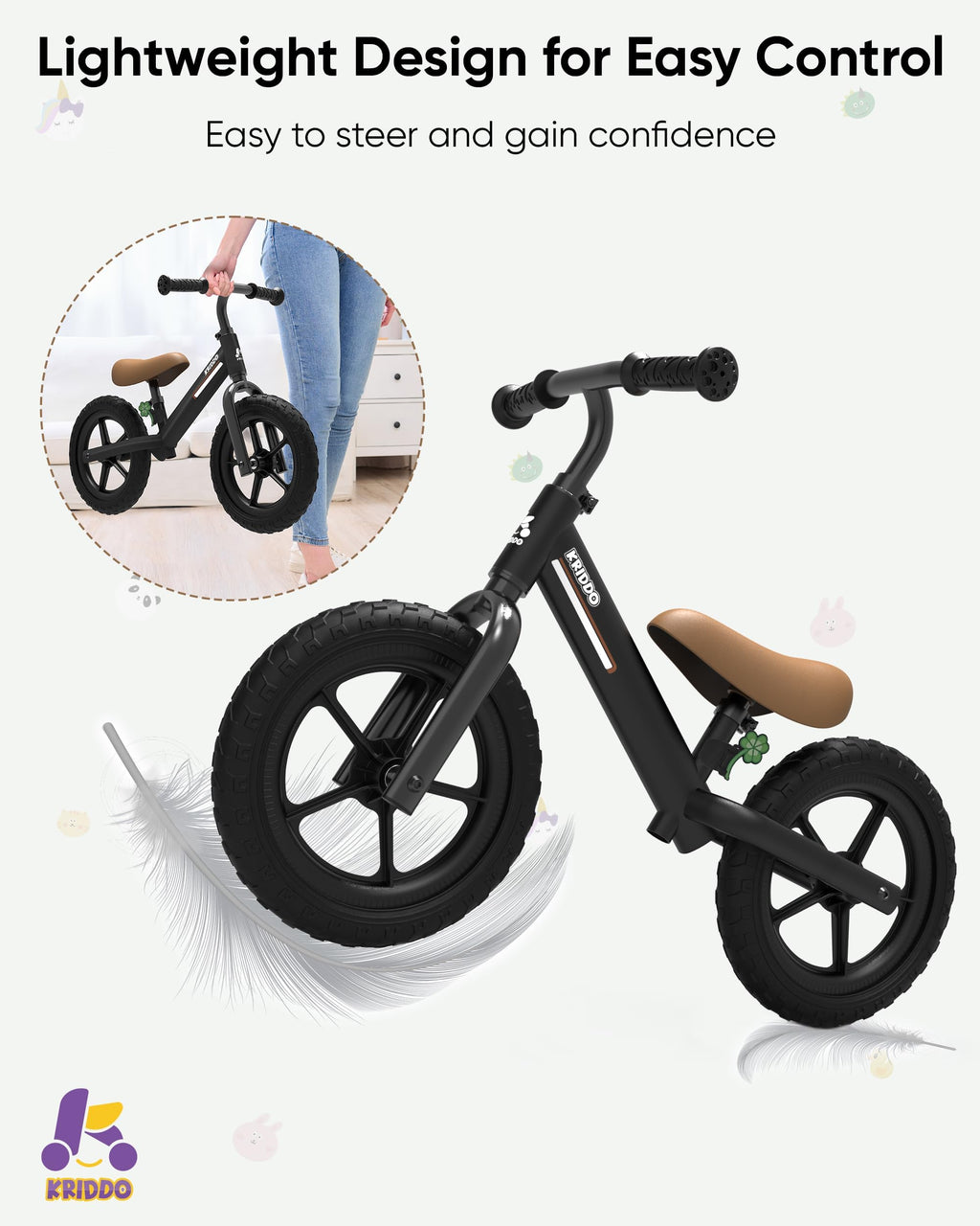 Kriddo Toddler Balance Bike 2 Year Old, Kids Balance Bike For 2-5 Years Old, Dual Bearing For Smoother Riding, Adorable Plate, A