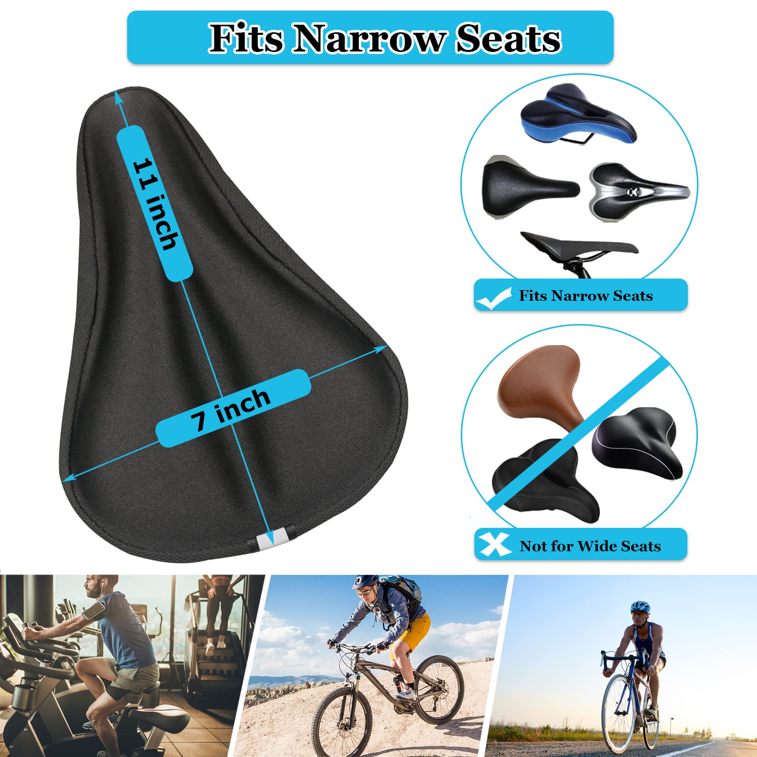 Geronmine Gel Bike Seat Cover Padded Bicycle Saddle Covers For Women  Men, Most Comfortable Exercise Bike Seat Cushion Cover, So