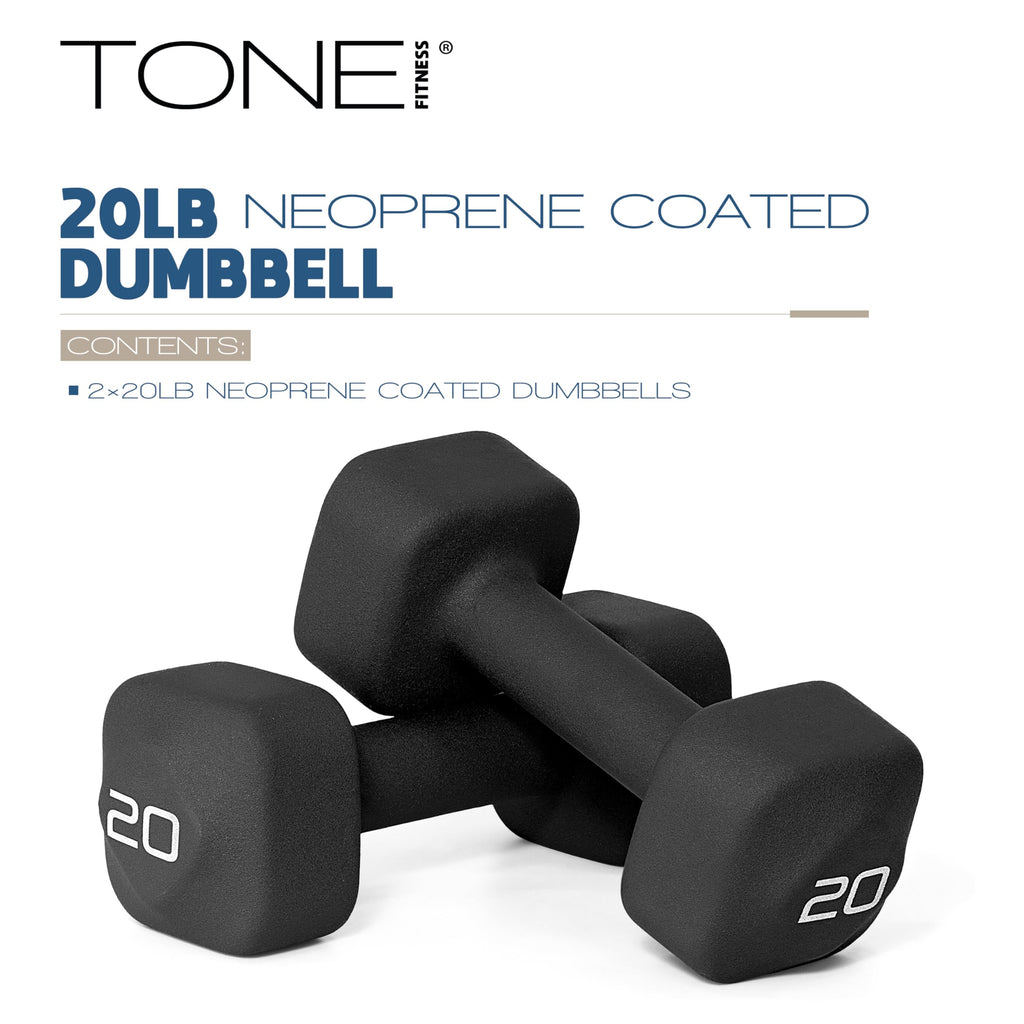Tone Fitness 20 lb Neoprene Dumbbell Pair for Home Workouts - Non-Slip Design - Black