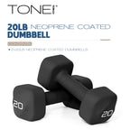 Tone Fitness 20 lb Neoprene Dumbbell Pair for Home Workouts - Non-Slip Design - Black