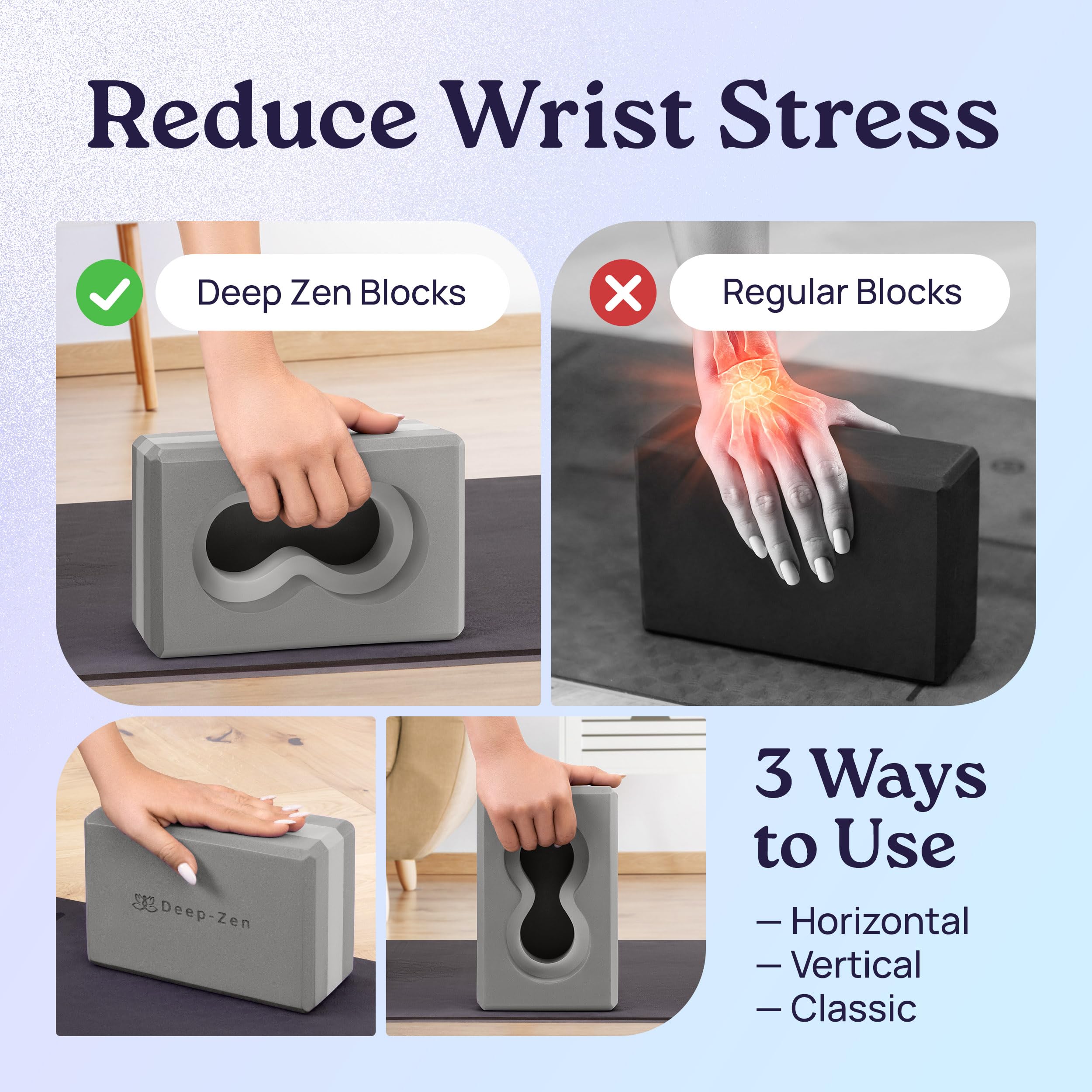 Deep-Zen Yoga Blocks Wrist Support; Yoga Blocks 2 Pack With Knee Pads And Strap To Put Less Weight On Wrists; Durable, Versatile