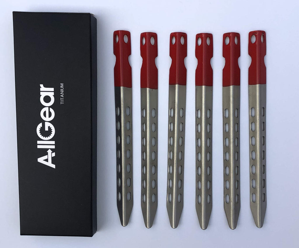 6-Pack Titanium Outdoor Camping, Hiking, Climbing V Shape Stakes Tent Pegs, Narrow 9Mmx165Mm