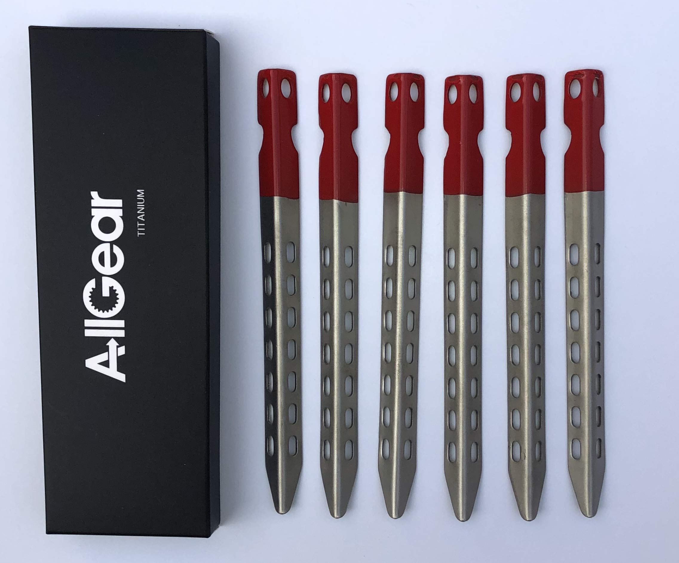 6-Pack Titanium Outdoor Camping, Hiking, Climbing V Shape Stakes Tent Pegs, Narrow 9Mmx165Mm