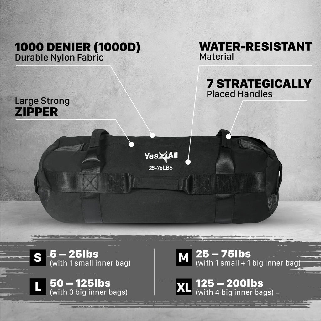 Yes4All Workout Sandbags, Heavy Duty Sandbags For Fitness, Conditioning, Mma & Combat Sports - Black - M
