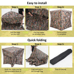 Portable Hunting Blind 270 See Through With Carrying Bag, 2-3 Person Pop Up Ground Blinds With Silent Zipper Door & Sliding Wind