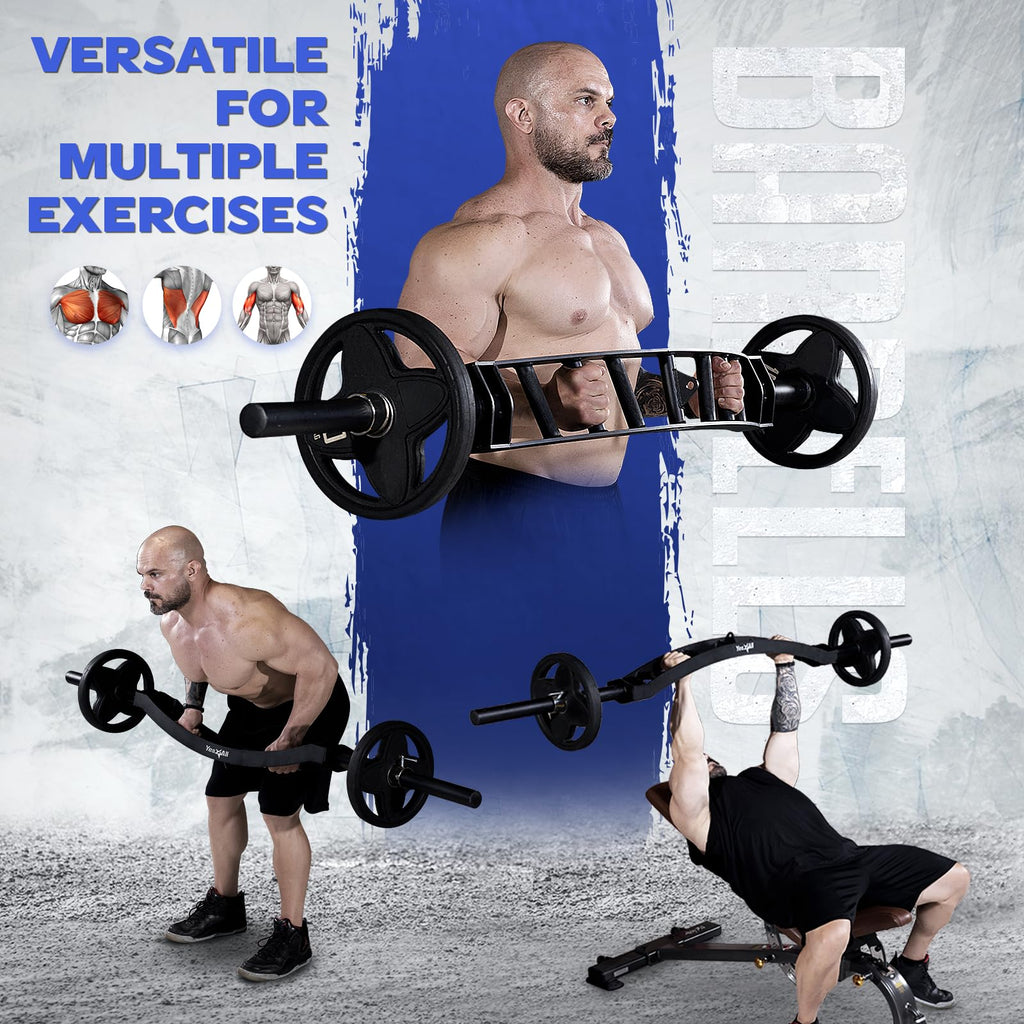 Yes4All Multi Grip Barbell & Cable Attachment, Curved Swiss Barbell For Greater Range Of Motion, 600 Lbs Capacity