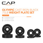 CAP Barbell 75 LB Classic Olympic 2-Inch Cast Iron Weight Plate Set | Black
