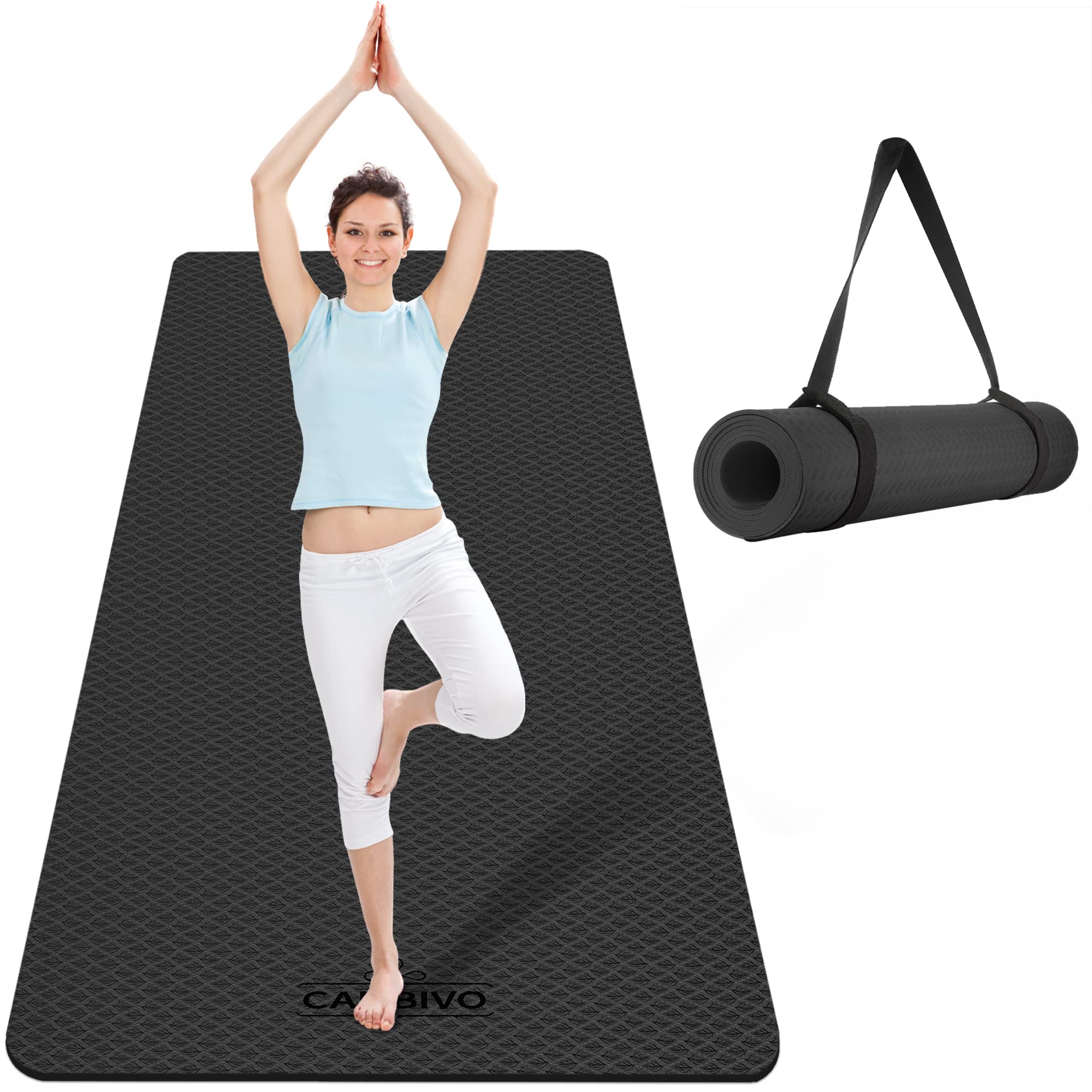 Cambivo Extra Wide Yoga Mat For Women And Men (72 ''X 32 ''X 1/3 ''), Sgs Certified, Non-Slip Large Tpe Exercise Fitness Mat For